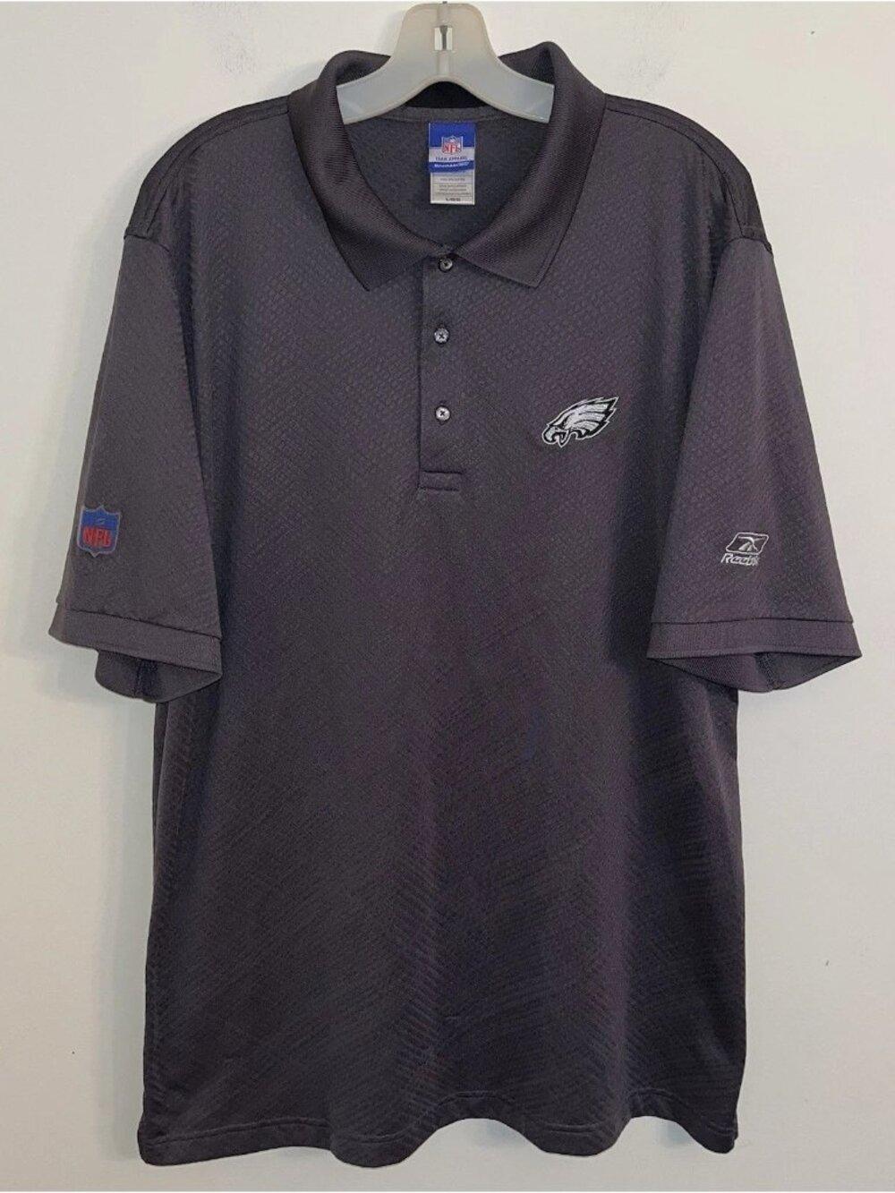 Philadelphia Eagles Polo Shirt Mens Large Gray Striped NFL Football Reebok